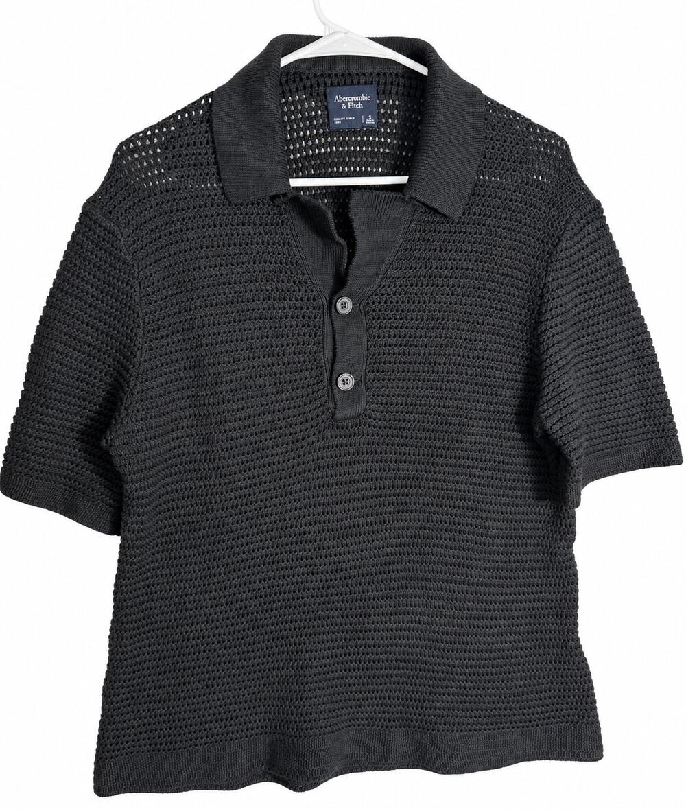 Abercrombie & Fitch Small Black Crochet Style Knit Short Sleeve Polo
